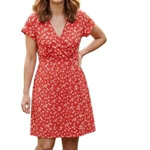 Boden Phoebe Dress Womens Size 8 Long Orange Cherry Print Cotton Pinup Tall 85